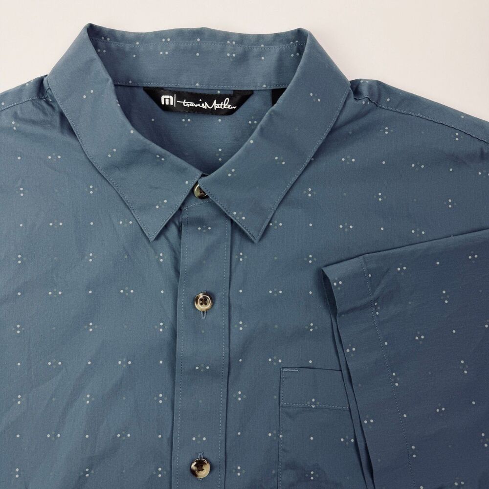 TravisMathew Blue Micro Dot Button Up Shirt Large